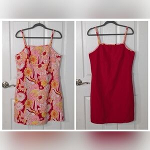 Retro Reversible Groovy Pink Floral and Red Mini Dress -Size M/L‎